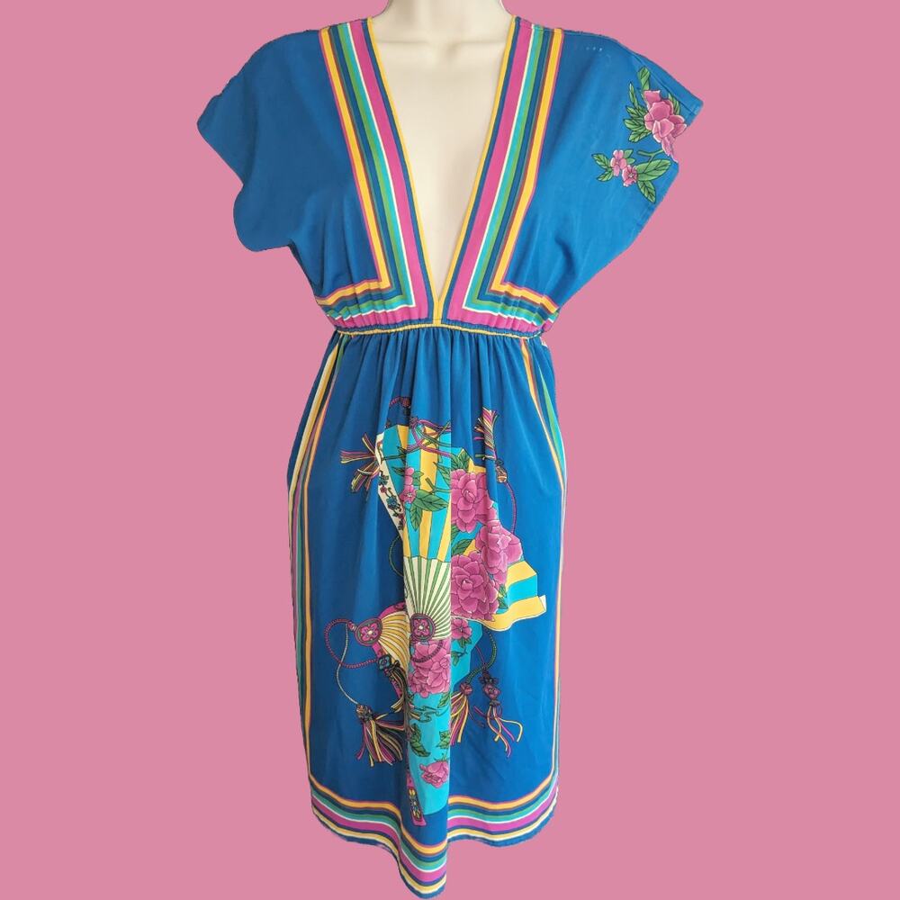 Asian Inspired Deep V Cap Sleeve Midi Dress from Flying Tomato New with Tag